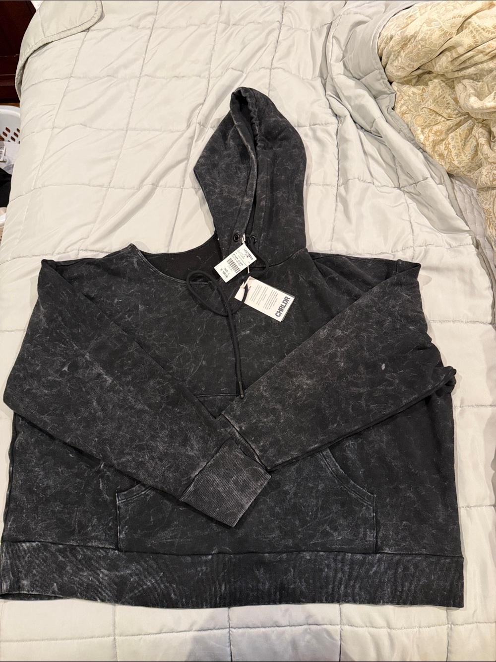 NWT CHRLDR Washed Black Hoodie with Drawstring